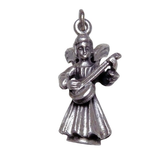 Vintage Creed Sterling Silver Angel with Wings Guitar/Mandolin Charm Pendant - Picture 6 of 6